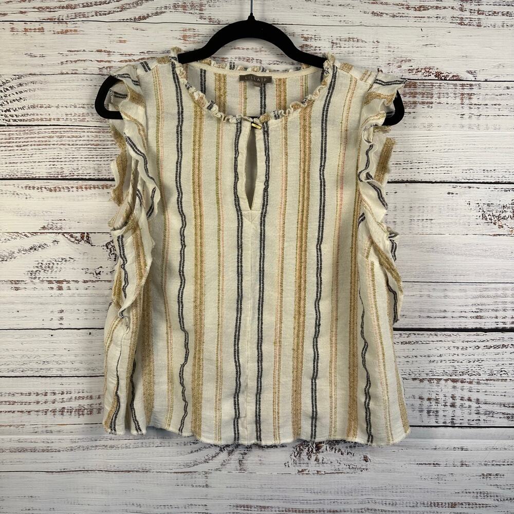 Womens Lilla P Cream Tan Neutral Ruffle Cap Sleeve Boho Casual Blouse Top Sz XL